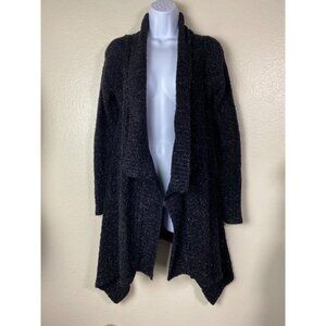 Bebe Black Metallic Open Front Cardigan Sweater Medium Large Knit Glam Waterfall